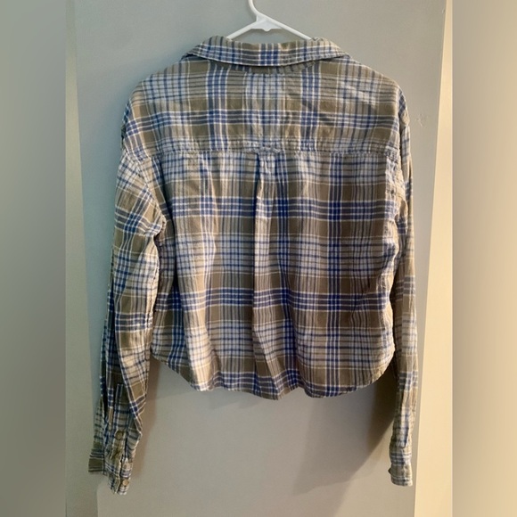 American Eagle Outfitters Blue and Olive Plaid Flannel Shirt - S - Picture 3 of 3